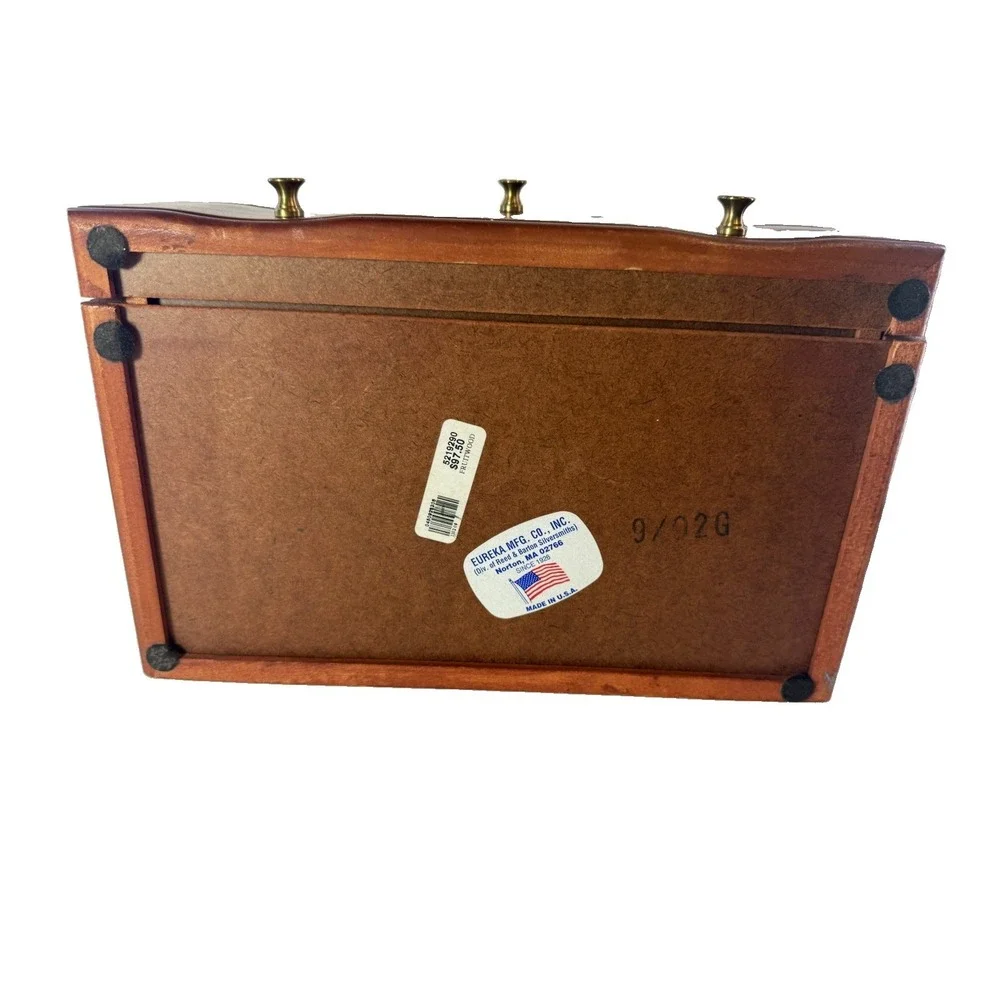 Reed & Barton Eureka Wood Jewelry Box Chest W/Drawer Burgundy Velvet Interior